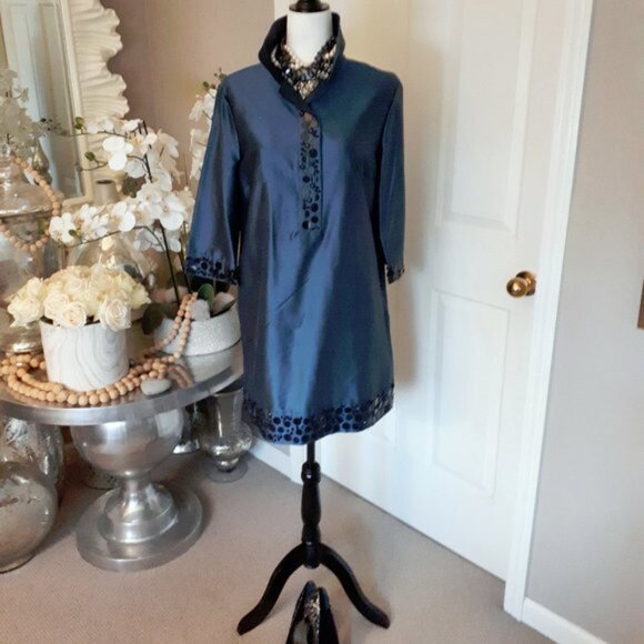 NWOT Mac & Jac blue black embellished tunic dress - Picture 4 of 10